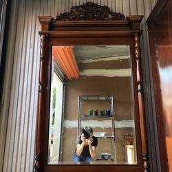 Beautiful Wood Entry Way Storage Unit And Mirror 2 drawers and bottom Storage 73 “ h x 31” w x 19” d Excellent Condition From Smoke free home and
