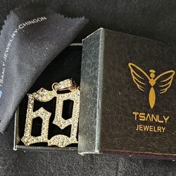 TSANLY  Hip Hop  CZ  Blinged-Out   Takashi Six Nine  Gold Plated   23" Necklace