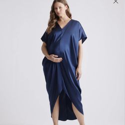 Quince Silk Maternity Dress Navy