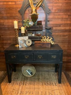 Black Campaign-Style Console Table with Drawers