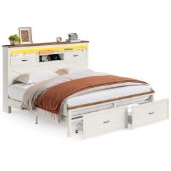 King Bed Frame with Storage Headboard