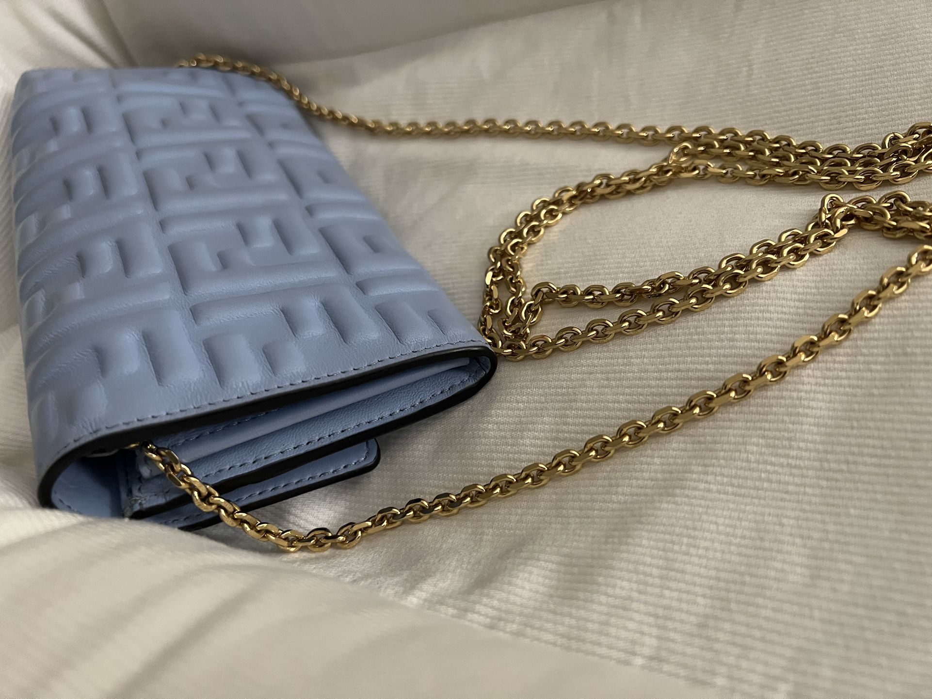 Fendi Ff Motif Baguette Continental Chain-linked Wallet in Blue