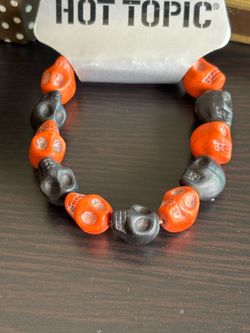 Halloween Orange and Black Skulls Beads Bracelet