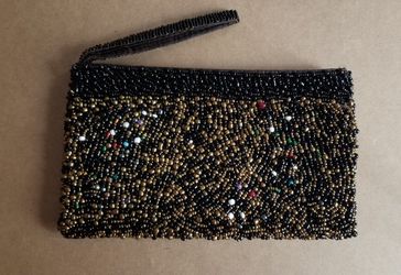 Vintage Black Gold Beaded Clutch Purse