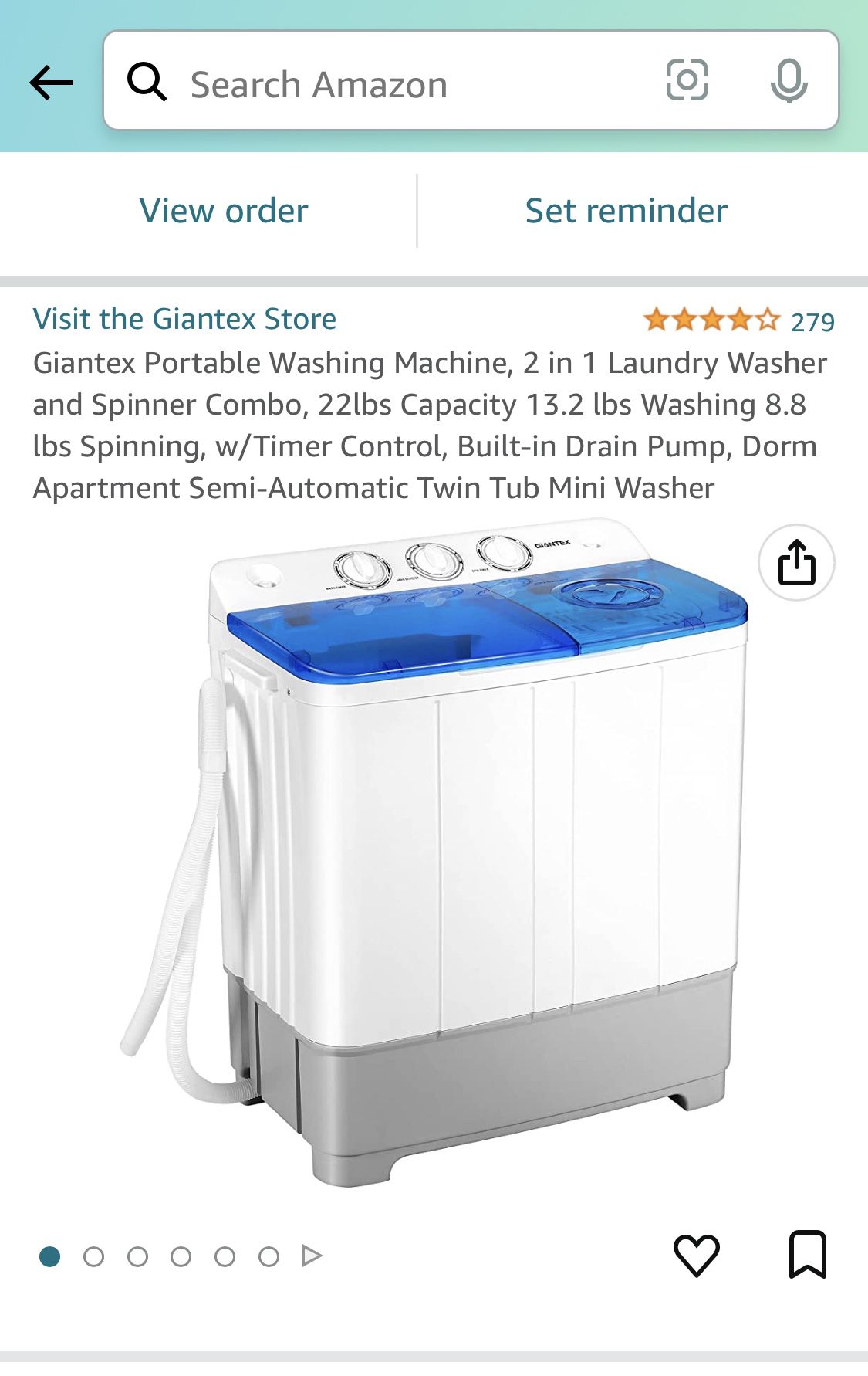 Giantex Portable Washing Machine, 2 in 1 Laundry Washer and Spinner Combo,  22lbs Capacity 13.2 lbs Washing 8.8 lbs Spinning, Timer Control, Drain