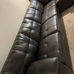 Large Leather Sofa with Attached Chaise Lounger – $300