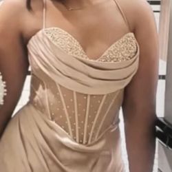 Champagne color prom dress