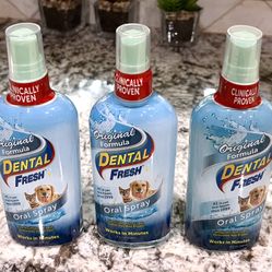 Three Bottles Of Dental Fresh Original Spray For Dogs and Cats