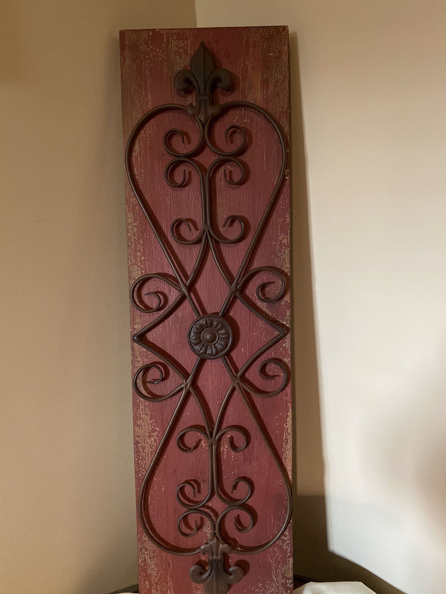 Metal and wood wall decor (burgundy) 32” high 9” wide