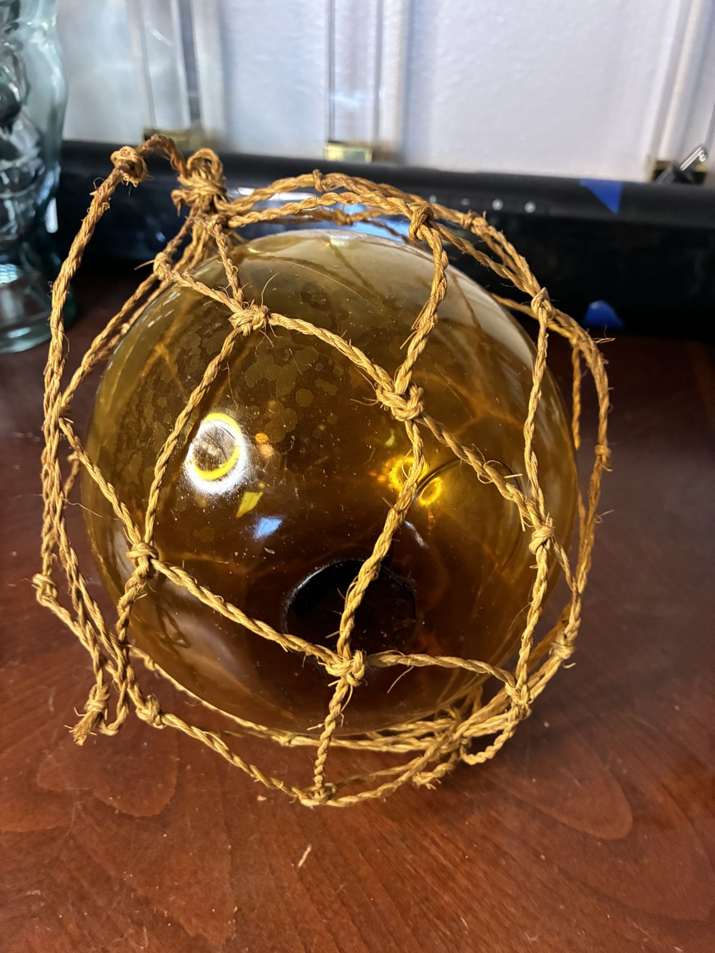 6” NAUTICAL AMBER GLASS HAND BLOWN FISHING FLOAT BUOY ROPE TIKI