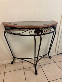 Half Moon Table with Glass Top and Metal Frame