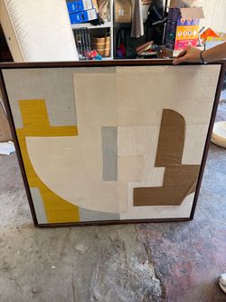 Crate & Barrel 40” x 38” Framed Abstract Textile Wall Art