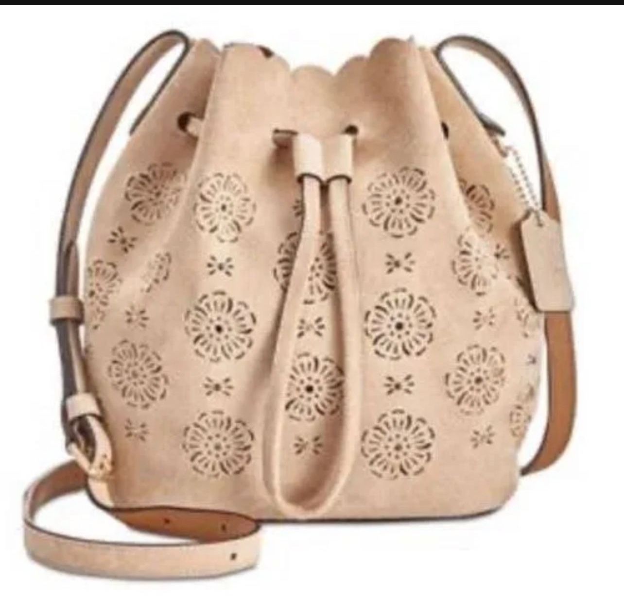 Coach Pink Peony Suede Mini Bucket Bag 16 Cut Out Tea Rose Drawstring Bag 25193