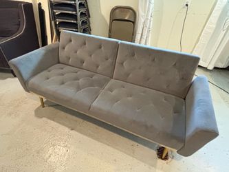 Modern Grey Velvet Convertible Futon Sofa Bed