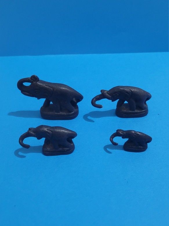 Vintage Elephant Opium Weights Interlocking Trunks Tails Lot Of 4 Metal.