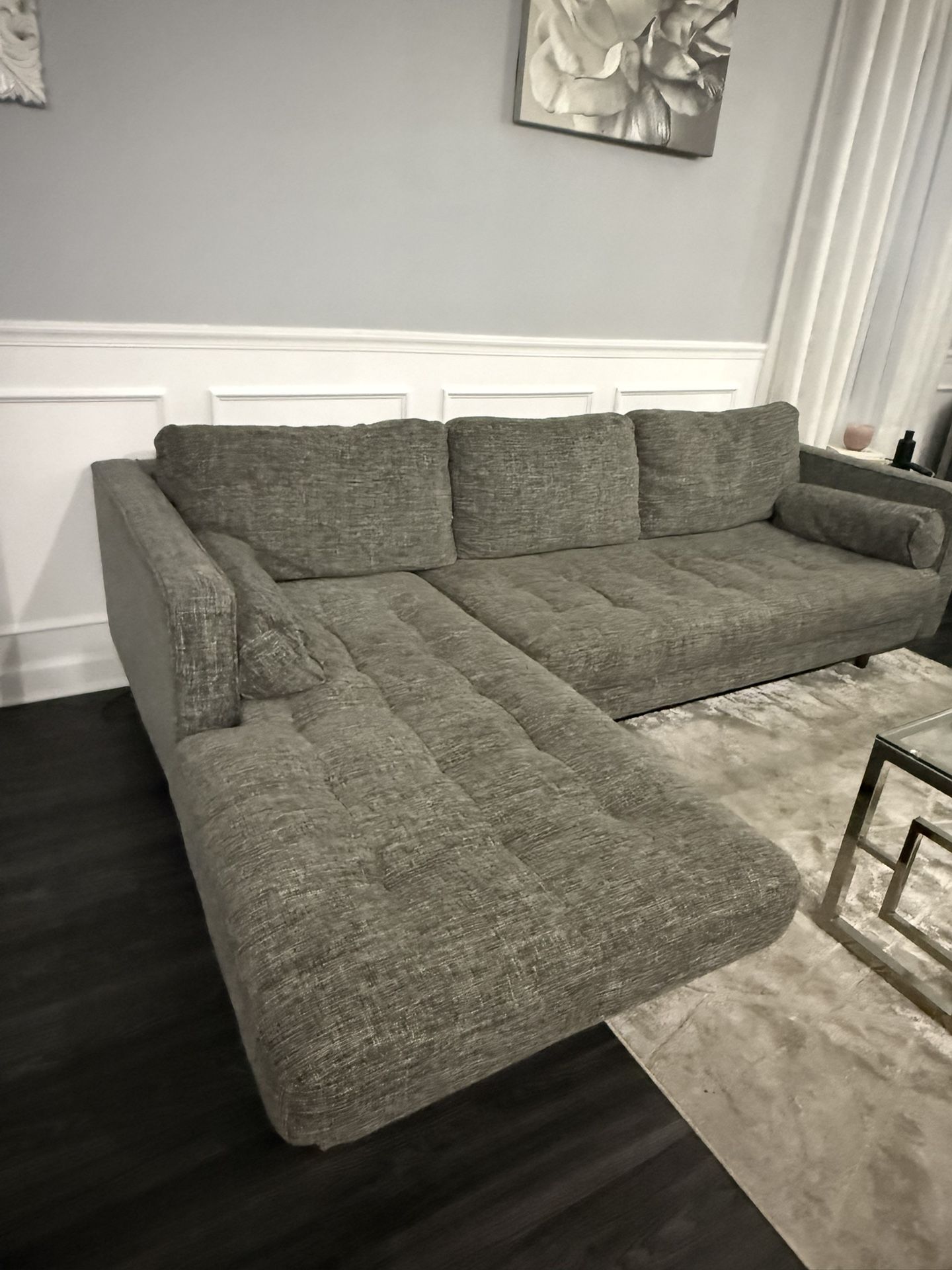 article Chaise Sectional Sofa 100" Tufted Seat Walnut Legs