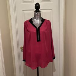 Hot Pink with Black Trim with Zipper Blouse 
