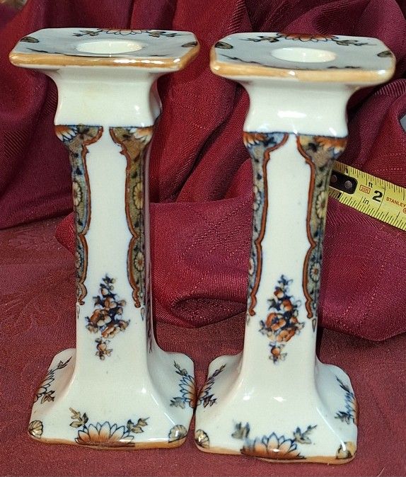 Rare Antique Royal Doulton Pair 6 1/2 Inches Tall Candlesticks "Pomona" Pattern c1920 Rd. No. 508241 Signed by Artist T11S074