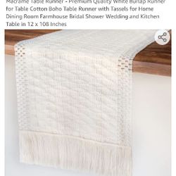 Macrame Table Runner - Premium Quality White Burlap Runner for Table Cotton Boho Table Runner with Tassels for Home Dining Room Farmhouse Bridal Showe