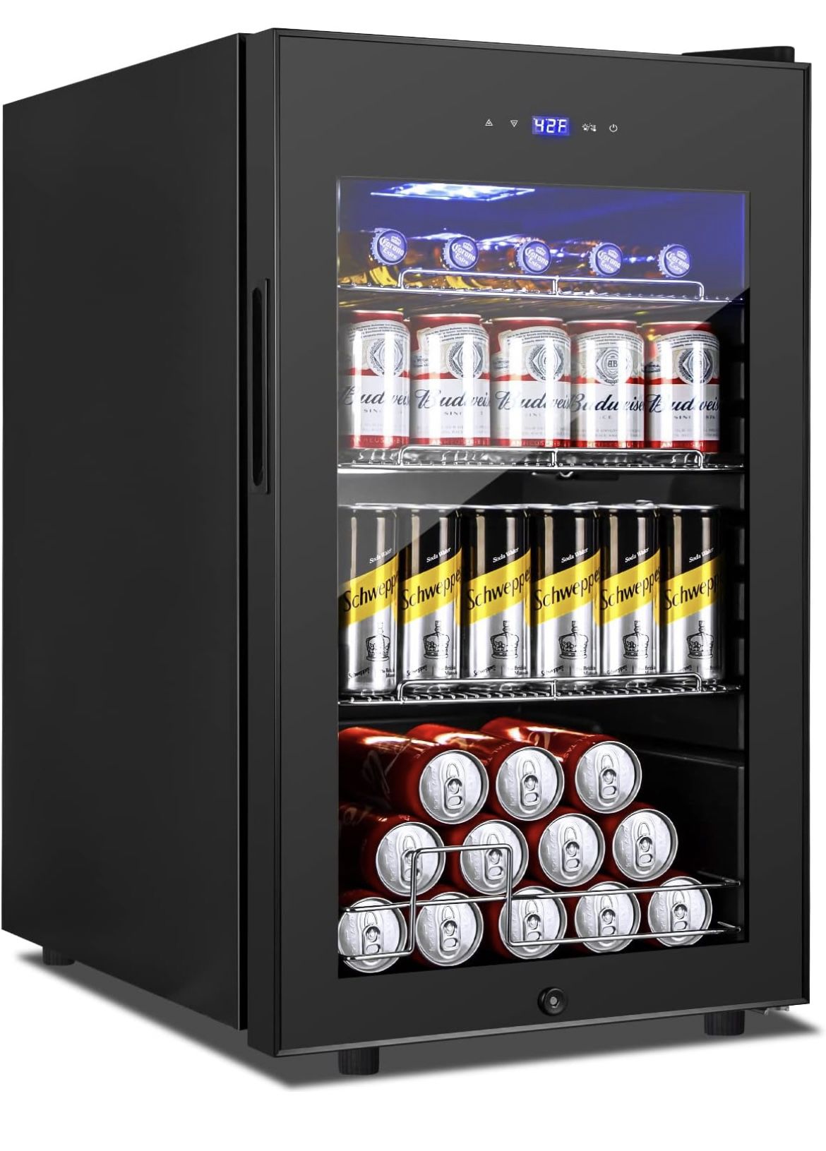 27-96 Beverage Refrigerator and Cooler Freestanding, 96 Cans Mini Fridge with glass door and Lock, Small Drink Fridge 