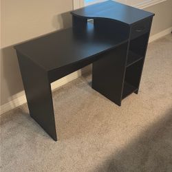 Black Desk w/ Book Shelf And Drawer 