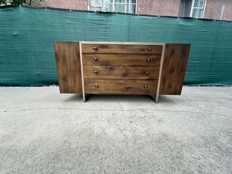 FUMED BUFFET WITH DRAWER PULLS DRESSER CABINET SIDEBOARD CREDENZA