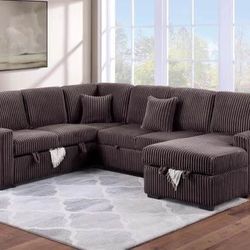 New Corduroy Sectional.  Brown.  92x120x65.  Free Delivery!