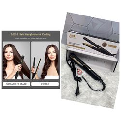 Hair Straightener and Curler 2 in 1, Professional Salon Ceramic Tourmaline Negative Ionic Flat Iron | Straightening Iron for All Hair, Dual Voltage & 