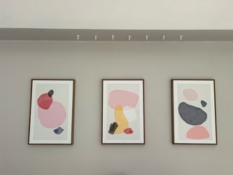Set of 3 Abstract Art Prints with Wood Frames