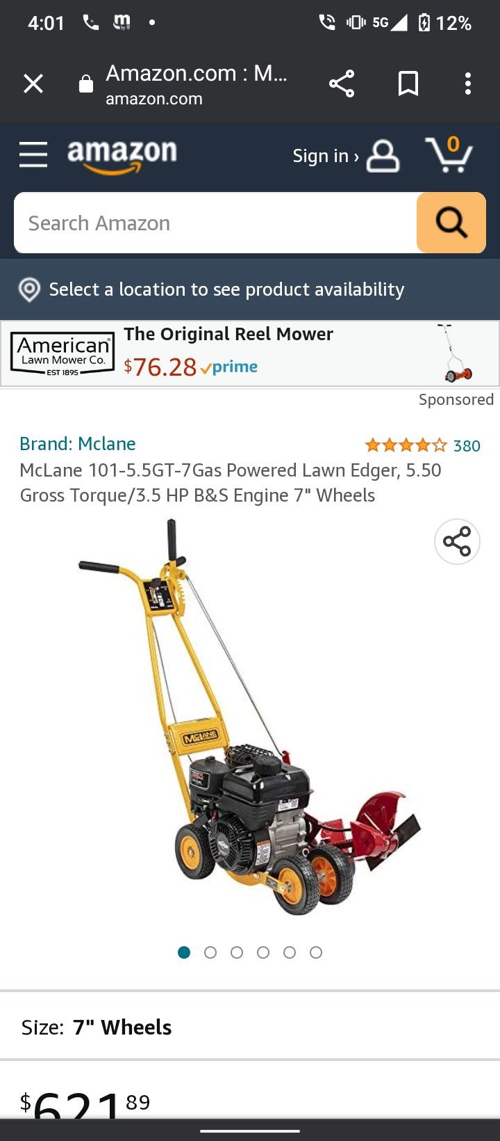 McLane 101-5.5GT-7Gas Powered Lawn Edger, 5.50 Gross Torque/3.5 HP B ...