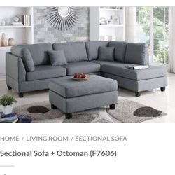 Gray Sectional Sofa With Ottoman