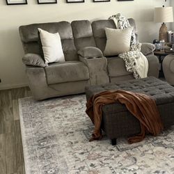 2 Pieces - Electric High Back Grey/Brown Power Reclining Couch Sofa And Power Reclining Loveseat - credit card accepted