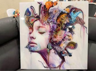 Large Colorful Abstract Woman Face Wall Art