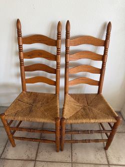 Pair of Ladder-Back Rush Seat Chairs