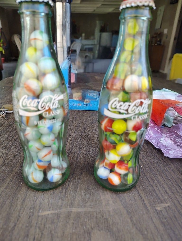 Old Marbles Inside An Old Coke  Bottle