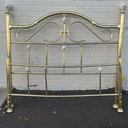 Vintage Brass Headboard And Footboard with Porcelain Floral Balls