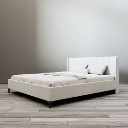 White fabric king bed frame