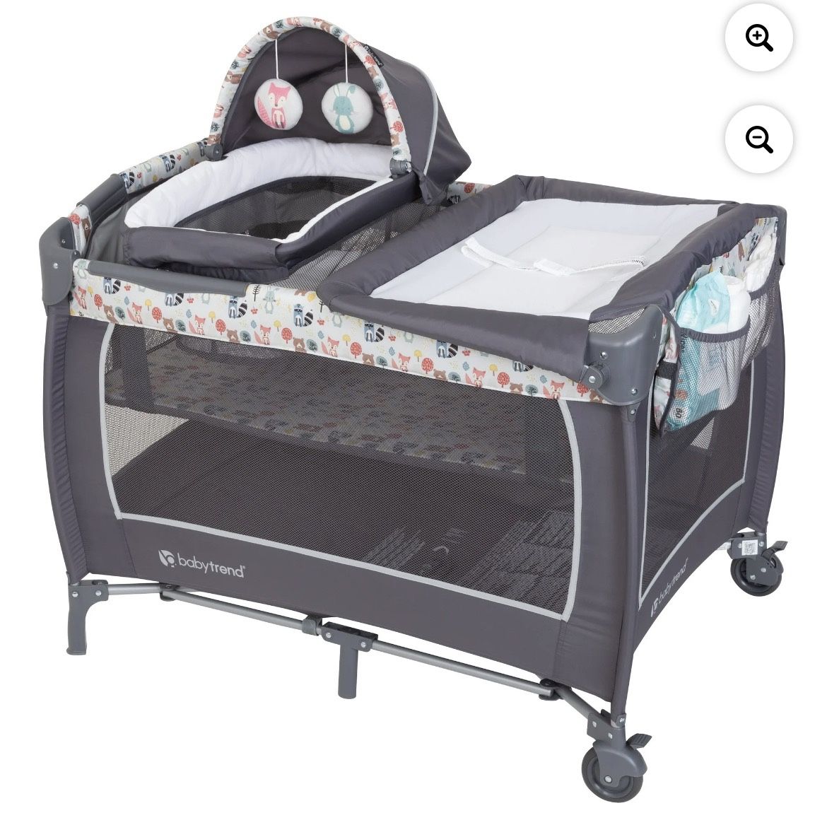 Baby Trend Lil Snooze Deluxe II Nursery Center Playard, Forest Party Grey