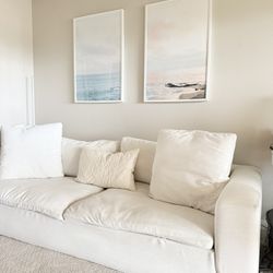 Living Spaces Paloma Cotton White Beige Fabric 98" Sofa