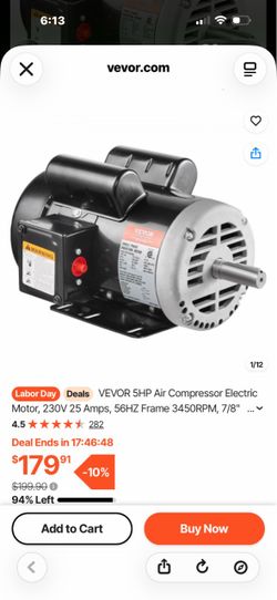 VEVOR 5HP SPL Air Compressor Electric Motor