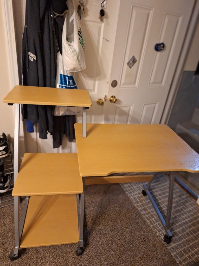 Desk With Wheels & Side Shelves-$45.00