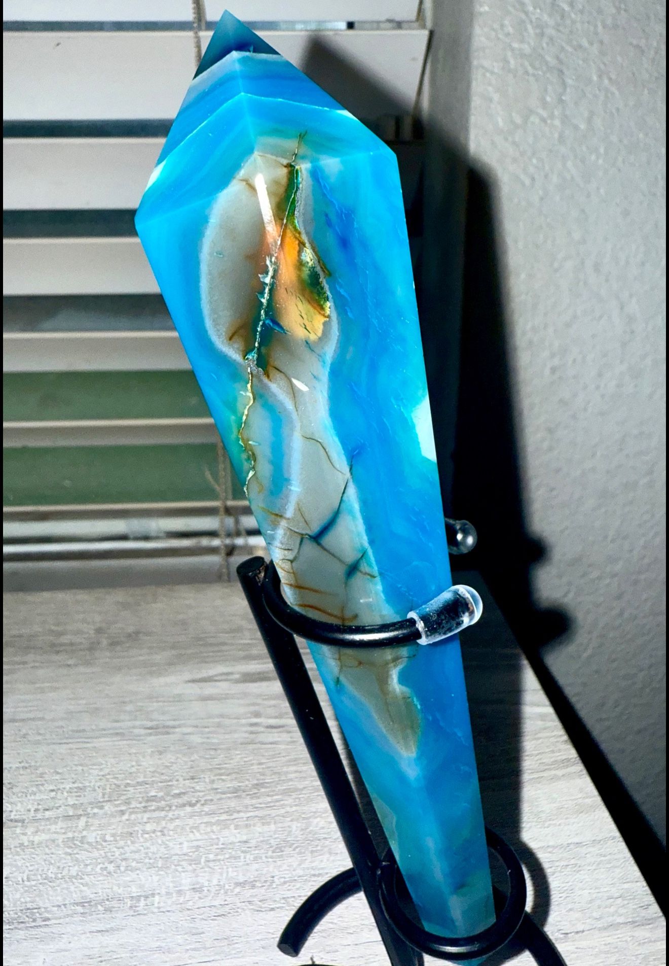 Blue Banded Agate Tower – 8.5” w/ Druzy Window (Collector Grade)