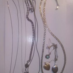 GOLD and SILVER lot Necklace Pendant 12K STERLING vintage Charm Native Turquoise Coin 925 