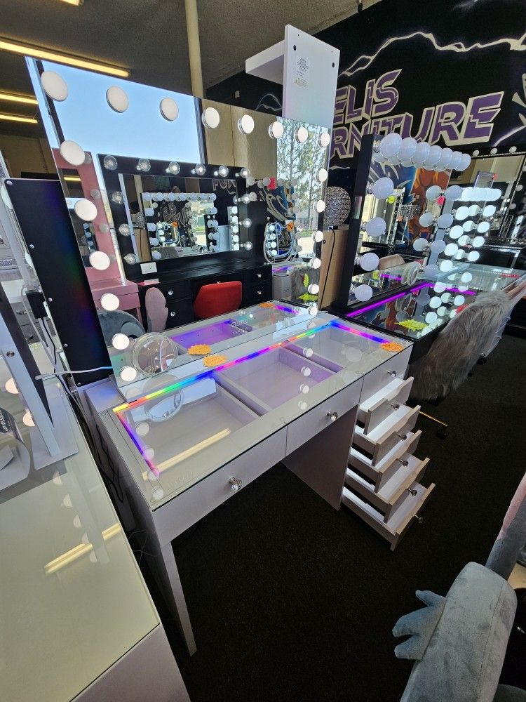 Brand New Vanity 8 Drawers With RGB Light & XL HOLLYWOOD Mirror $989