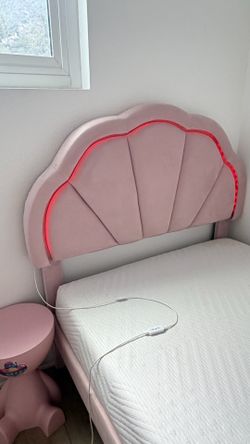 Pink Twin Bed Frame with LED Headboard
