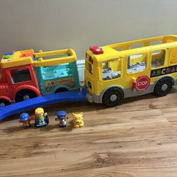 Fisher Price Little People School Bus and ACB Animal Train