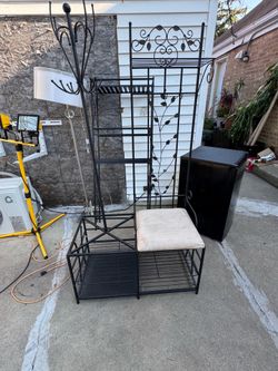 Metal coat rack with bench