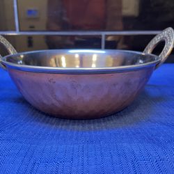 Beautiful Hammered Cooper And Brass Double Walled Serving Bowl 