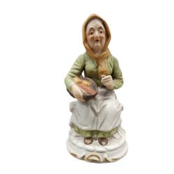 Vintage Treasure Masters Porcelain Figurine Sitting Lady Holding Fruit Basket