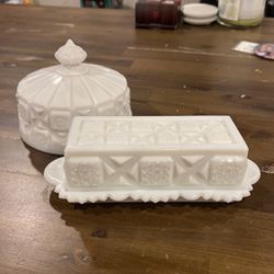 Milk Glass Butter Dish, Cover 